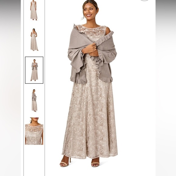 Adrianna Papell | Sequin Lace Gown In Grey Marble Size 8 NEW - Picture 6 of 9